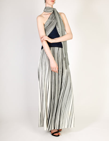 Roberta di Camerino Vintage Trompe L'oeil Graphic Maxi Dress