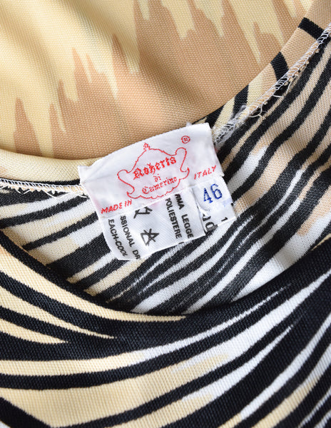 Roberta di Camerino Vintage 1977 Beige White Trompe L'oeil Maxi Dress