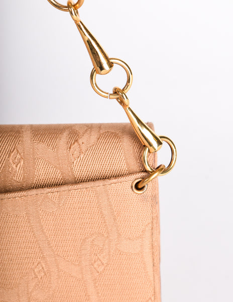 Roberta di Camerino Vintage 1970s Brown Belt Jacquard Horsebit Flap Shoulder Bag