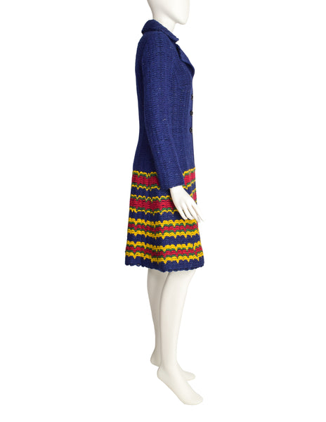 Roberta di Camerino Vintage 1970s Blue Red Yellow Green Wool Woven Yarn Coat
