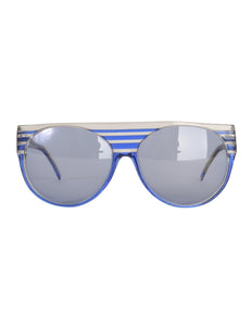 Roberta di Camerino Vintage 1980s Clear Blue Striped Flat Brow Round Lens Sunglasses