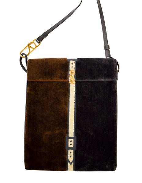 Roberta di Camerino Vintage Black and Brown Trompe L'oeil Velvet Crossbody Bag