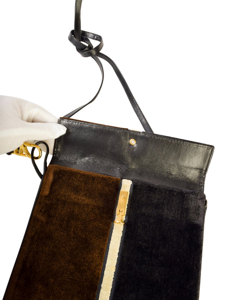 Roberta di Camerino Vintage Black and Brown Trompe L'oeil Velvet Crossbody Bag