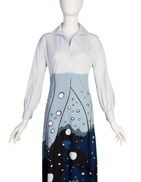 Roberta di Camerino Vintage 1976 Shades of Blue Bubble Dot Jersey Dress