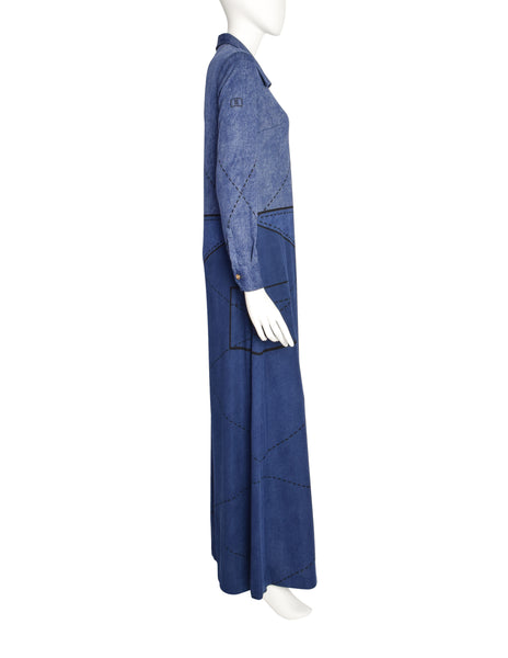 Roberta di Camerino Vintage Denim Look Trompe L'oeil Maxi Dress