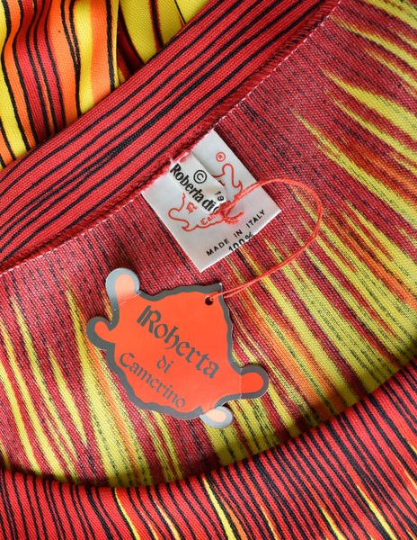 Roberta di Camerino Vintage 1977 Firey Red Orange Yellow Trompe L'oeil Maxi Dress