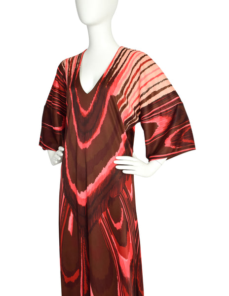 Roberta di Camerino Vintage 1978 Brown and Pink Faux Bois Trompe L'oeil Maxi Dress