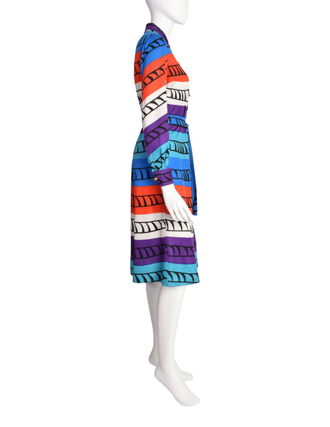 Roberta di Camerino Vintage Vibrant Multicolor Graphic Shirt Dress