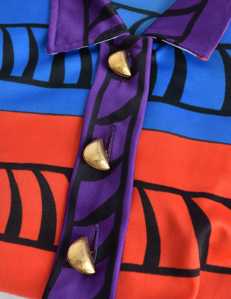 Roberta di Camerino Vintage Vibrant Multicolor Graphic Shirt Dress