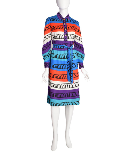 Roberta di Camerino Vintage Vibrant Multicolor Graphic Shirt Dress