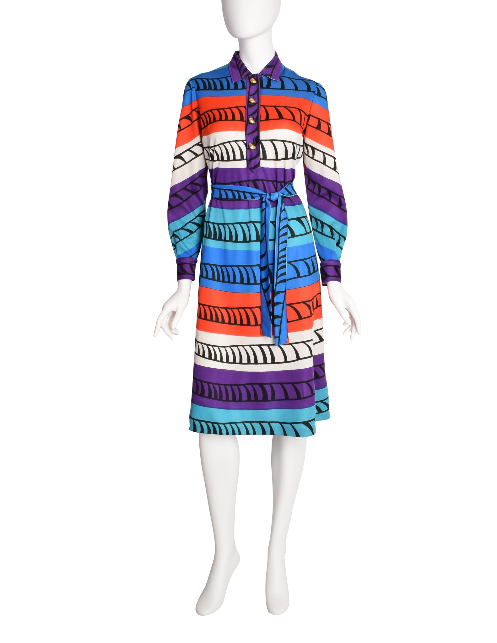Roberta di Camerino Vintage Vibrant Multicolor Graphic Shirt Dress