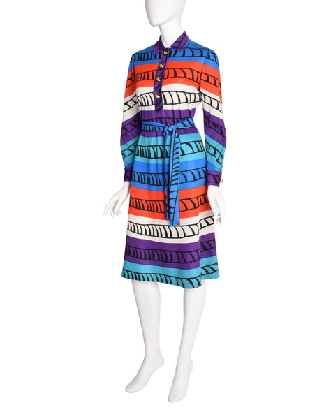 Roberta di Camerino Vintage Vibrant Multicolor Graphic Shirt Dress