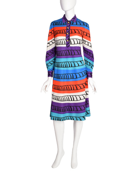 Roberta di Camerino Vintage Vibrant Multicolor Graphic Shirt Dress