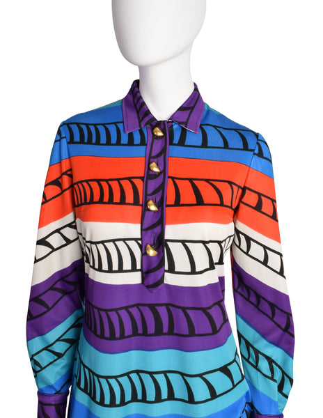 Roberta di Camerino Vintage Vibrant Multicolor Graphic Shirt Dress