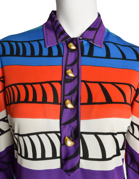 Roberta di Camerino Vintage Vibrant Multicolor Graphic Shirt Dress