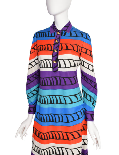 Roberta di Camerino Vintage Vibrant Multicolor Graphic Shirt Dress