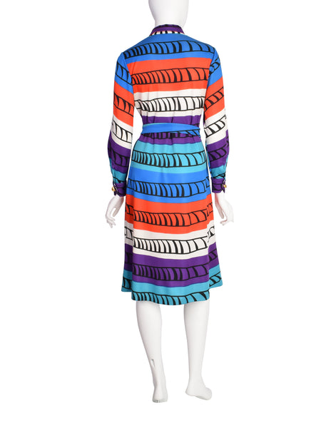 Roberta di Camerino Vintage Vibrant Multicolor Graphic Shirt Dress