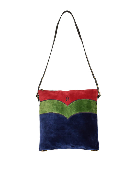 Roberta di Camerino Vintage Red Green and Blue Velvet Shoulder Bag