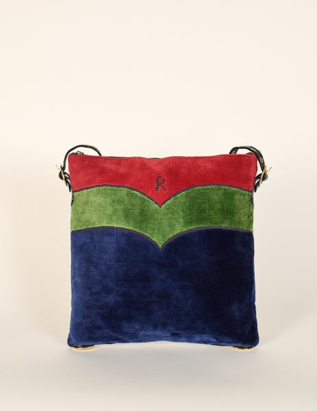 Roberta di Camerino Vintage Red Green and Blue Velvet Shoulder Bag
