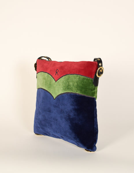 Roberta di Camerino Vintage Red Green and Blue Velvet Shoulder Bag