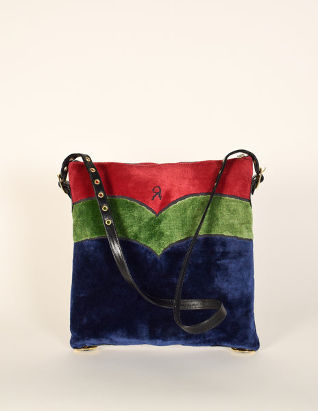 Roberta di Camerino Vintage Red Green and Blue Velvet Shoulder Bag