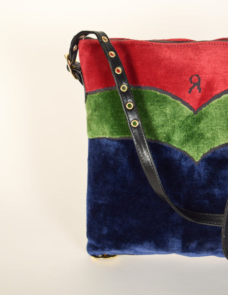 Roberta di Camerino Vintage Red Green and Blue Velvet Shoulder Bag