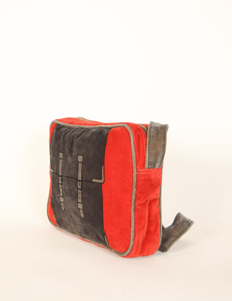 Roberta di Camerino Vintage Trompe L'oeil Red Grey Velvet Shoulder Bag