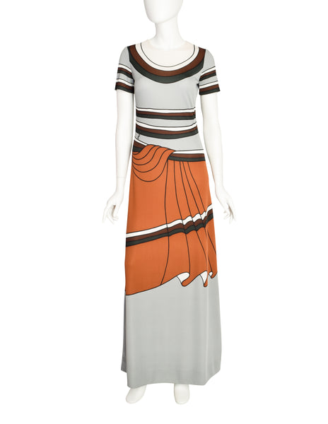 Roberta di Camerino Vintage 1975 Multicolor Trompe L'oeil Maxi Dress