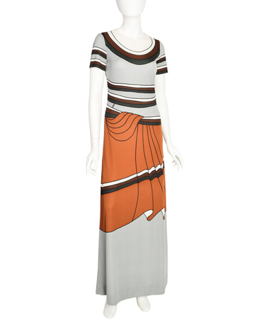 Roberta di Camerino Vintage 1975 Multicolor Trompe L'oeil Maxi Dress