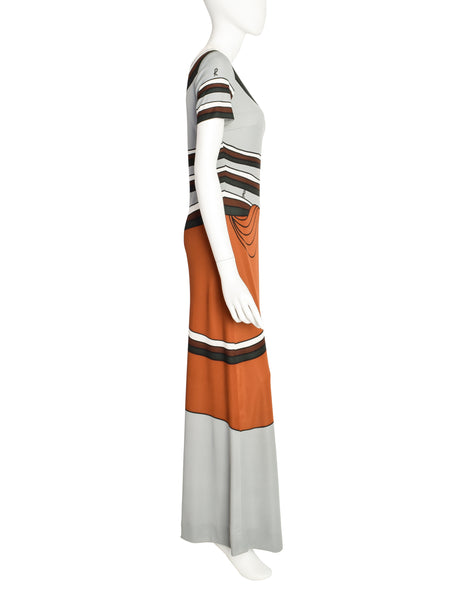 Roberta di Camerino Vintage 1975 Multicolor Trompe L'oeil Maxi Dress
