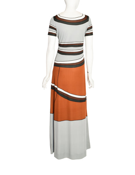 Roberta di Camerino Vintage 1975 Multicolor Trompe L'oeil Maxi Dress