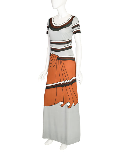 Roberta di Camerino Vintage 1975 Multicolor Trompe L'oeil Maxi Dress