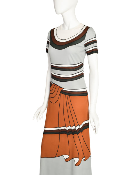 Roberta di Camerino Vintage 1975 Multicolor Trompe L'oeil Maxi Dress