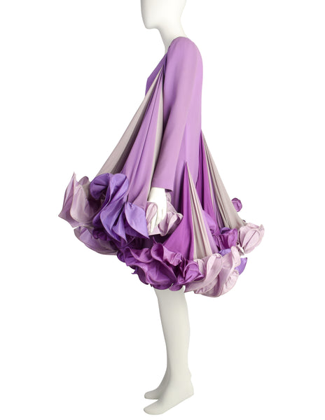 Roberto Capucci Vintage Phenomenal Alta Moda Shades of Purple Voluminous Layered Ruffle Dress