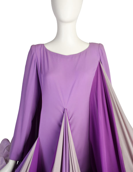 Roberto Capucci Vintage Phenomenal Alta Moda Shades of Purple Voluminous Layered Ruffle Dress