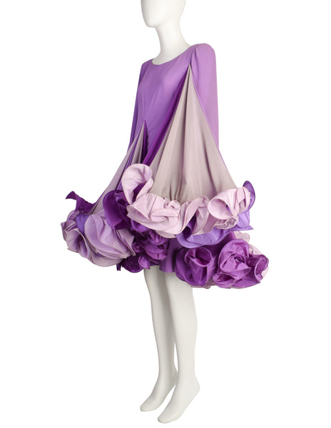 Roberto Capucci Vintage Phenomenal Alta Moda Shades of Purple Voluminous Layered Ruffle Dress