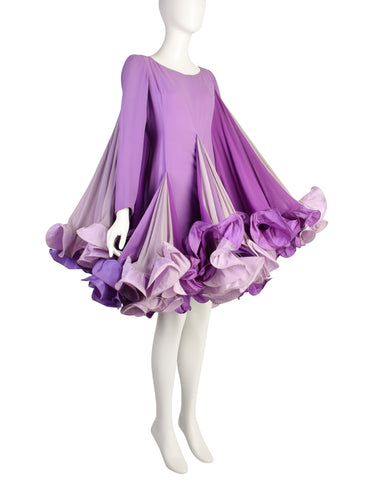 Roberto Capucci Vintage Phenomenal Alta Moda Shades of Purple Voluminous Layered Ruffle Dress