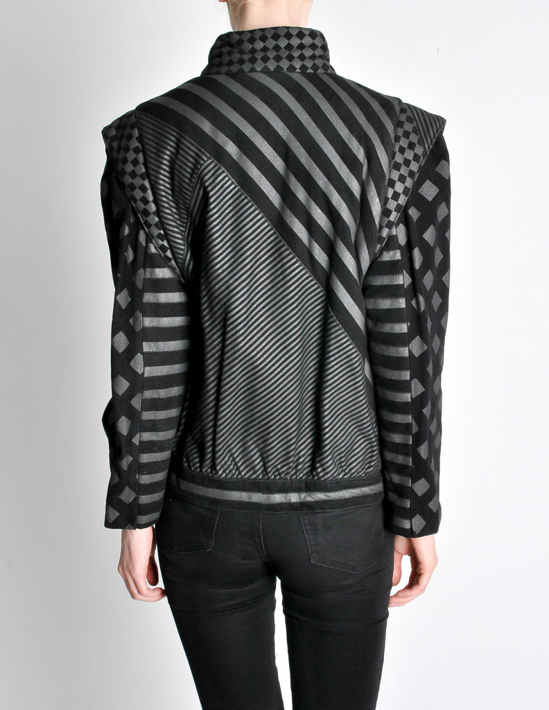 Roberto Cavalli Vintage Black & Grey Geometric Print Leather