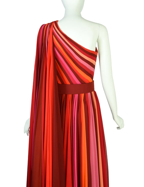 Roberto Capucci Vintage 1991 Alta Moda OUTSTANDING 'Shades of Geranium' Paneled Silk Chiffon Gown