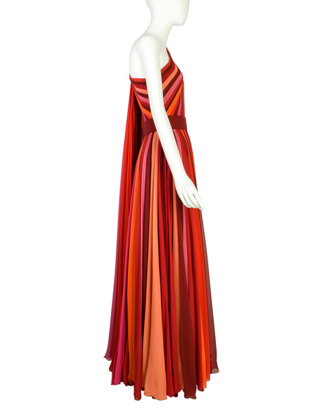 Roberto Capucci Vintage 1991 Alta Moda OUTSTANDING 'Shades of Geranium' Paneled Silk Chiffon Gown