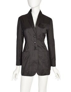 Romeo Gigli Vintage 1996 Black Raw Silk Cut Out Back Blazer Jacket