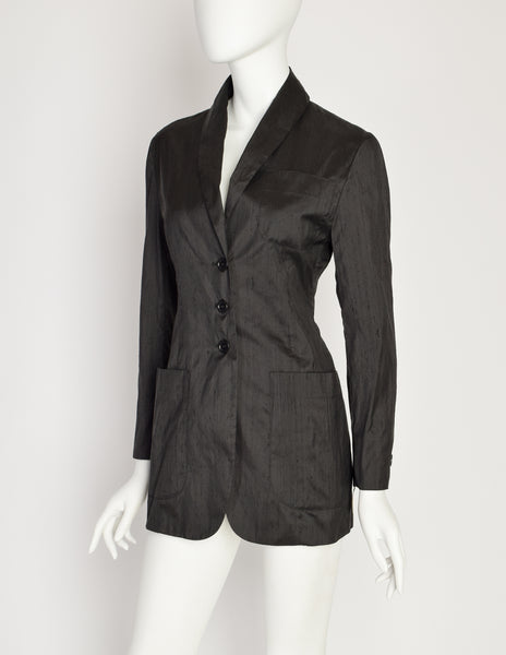 Romeo Gigli Vintage 1996 Black Raw Silk Cut Out Back Blazer Jacket