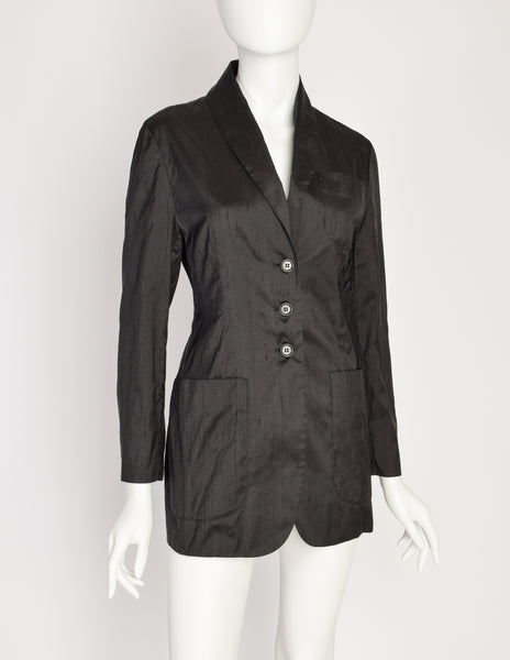 Romeo Gigli Vintage 1996 Black Raw Silk Cut Out Back Blazer Jacket