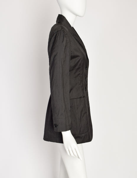 Romeo Gigli Vintage 1996 Black Raw Silk Cut Out Back Blazer Jacket