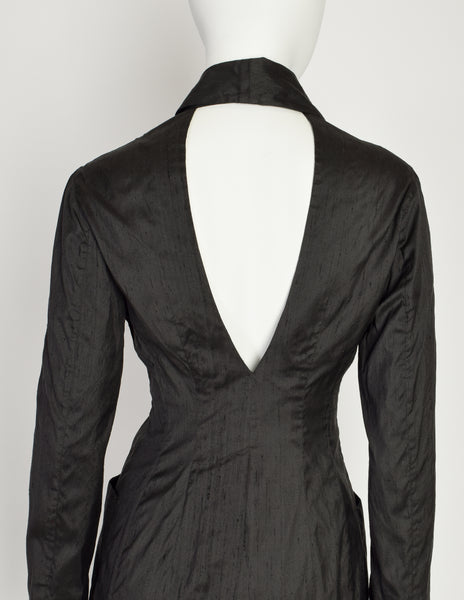 Romeo Gigli Vintage 1996 Black Raw Silk Cut Out Back Blazer Jacket