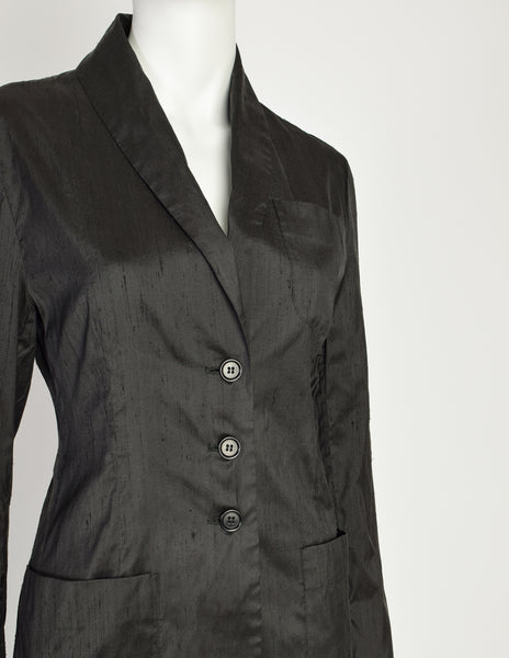 Romeo Gigli Vintage 1996 Black Raw Silk Cut Out Back Blazer Jacket