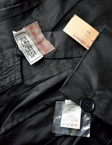 Romeo Gigli Vintage 1996 Black Raw Silk Cut Out Back Blazer Jacket