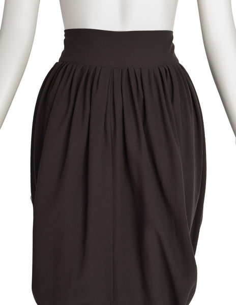 Romeo Gigli Vintage 1980s Deepest Brown Wool Crepe Draping Tulip Cocoon Skirt
