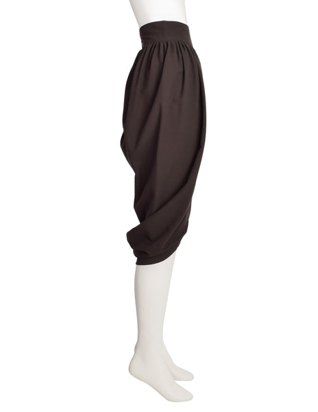 Romeo Gigli Vintage 1980s Deepest Brown Wool Crepe Draping Tulip Cocoon Skirt