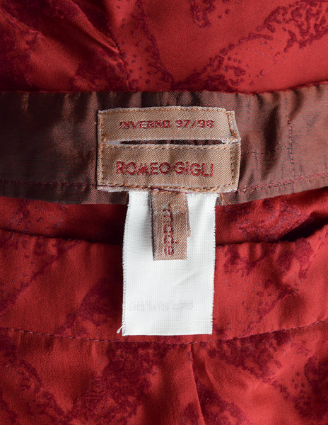 Romeo Gigli Vintage AW 1997 Burgundy Velvet Burnout Sheer Silk Chiffon Pants